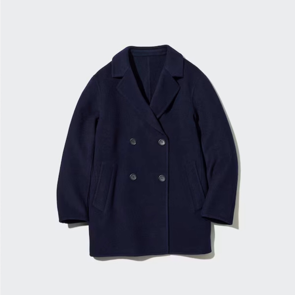 Uniqlo double serge wool navy coat small